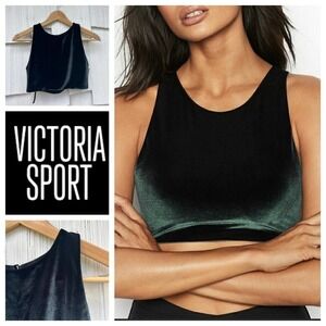 Victoria Sport High-Neck Green Velvet Bra Top‎ M NWT